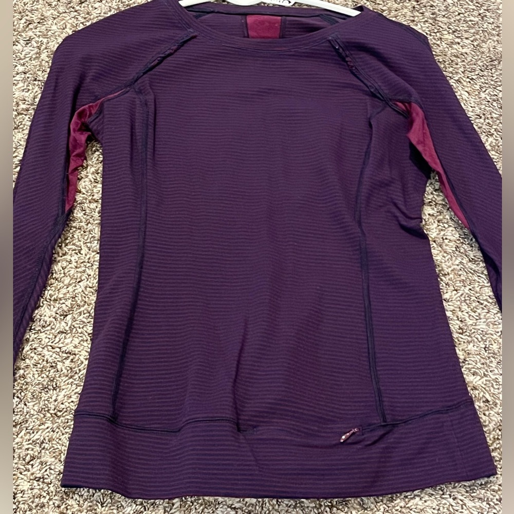 Lululemon Full Tilt Long Sleeve Lace Purple Plum Striped Sweater Pullover Shirt